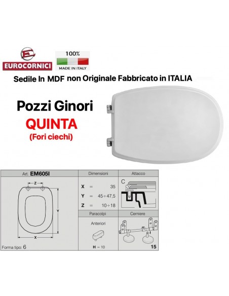WC-SITZ POZZI GINORI QUINTA (Blindlöcher)NEW EM605I