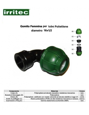 GOMITO FEMMINA  A COMPRESSIONE CONNECT 16X1/2