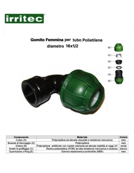 GOMITO FEMMINA  A COMPRESSIONE CONNECT 16X1/2