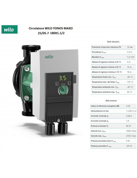 CIRCOLATORE WILO YONOS MAXO 25/05-7 180X1.1/2