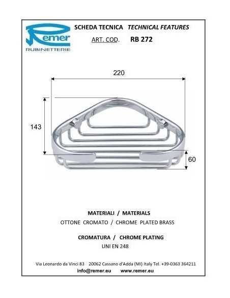 PORTASAPONE ANGOLARE IN OTTONE CROMATO REMER GRANDE RB272