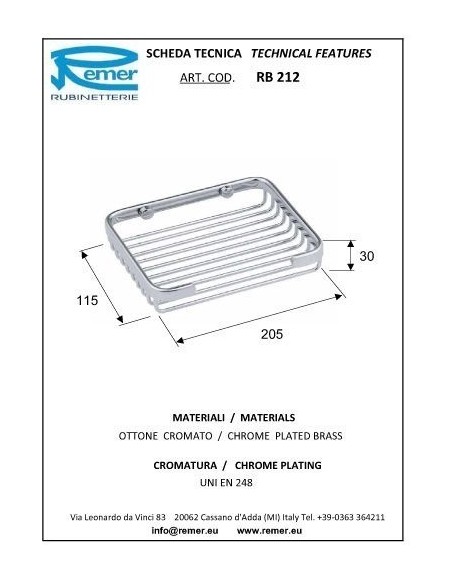 PORTASAPONE IN OTTONE CROMATO REMER RB212 