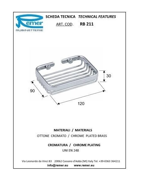 PORTASAPONE IN OTTONE CROMATO REMER RB273 ANGOLO