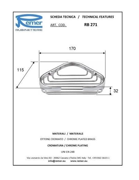 PORTASAPONE IN OTTONE CROMATO REMER RB271 ANGOLO