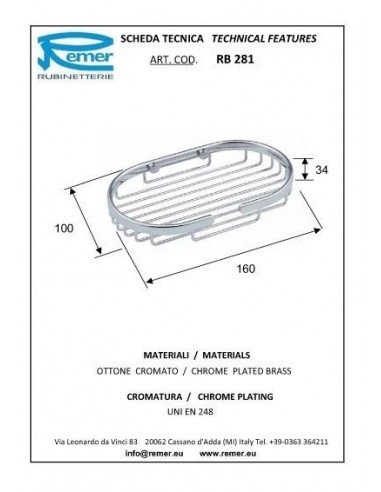 PORTASAPONE IN OTTONE CROMATO REMER RB281 OVALE