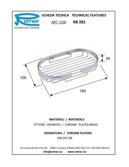 PORTASAPONE IN OTTONE CROMATO REMER RB281 OVALE