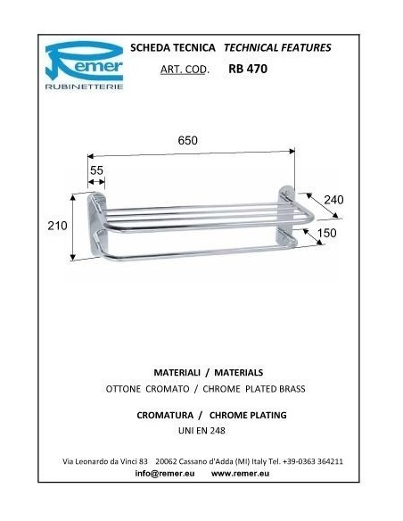 PORTASCIUGAMANO IN OTTONE CROMATO REMER MULTIPLO RB470