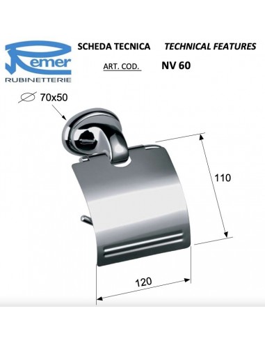 PORTA ROTOLO IN OTTONE CROMATO REMER NV60 SERIE...