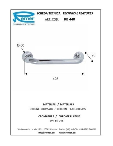 PORTASCIUGAMANO IN OTTONE CROMATO REMER CM.40 RB440
