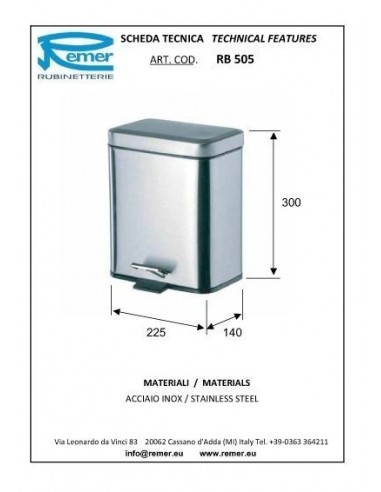 PORTARIFIUTI REMER RETTANGOLARE 5 LITRI