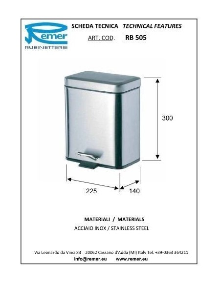 PORTARIFIUTI REMER RETTANGOLARE 5 LITRI