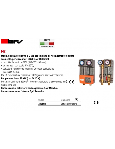 MODULO IDRAULICO BRV DN20 20255R SENZA CIRCOLATORE