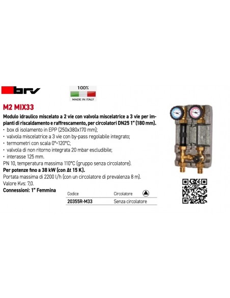 MODULO IDRAULICO BRV DN25 M2 20355R SENZA CIRCOLATORE
