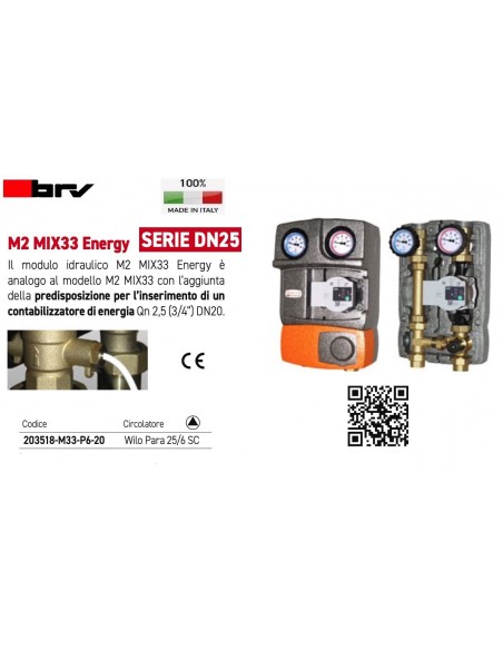 MODULO IDRAULICO BRV DN25 203518-M33-P6-20 CIRCOLATORE WILO PARA 25/6 SC