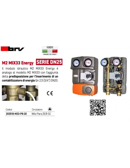 MODULO IDRAULICO BRV DN25 203518-M33-P8-20 CIRCOLATORE WILO PARA 25/8 SC