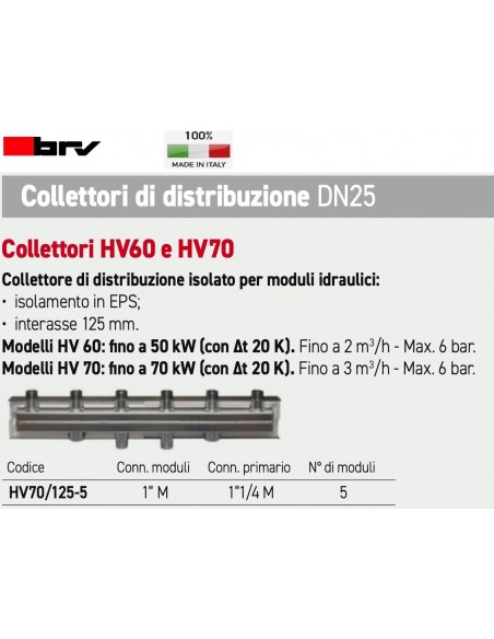 COLLETTORE BRV DN25 PER  5 MODULI  HV70/125-5 1"X1.1/4