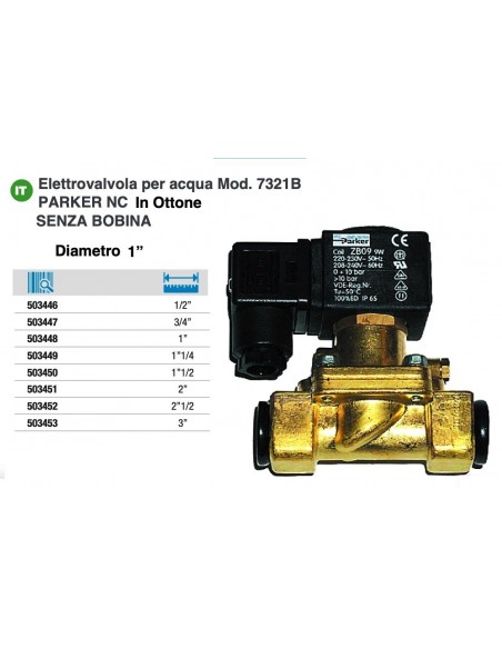 ELETTROVALVOLA PARKER SENZA BOBINA IN OTTONE PER ACQUA 1"