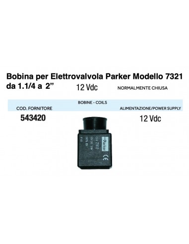 BOBINA PER ELETTROVALVOLA PARKER 12V CC 1.1/4*2"