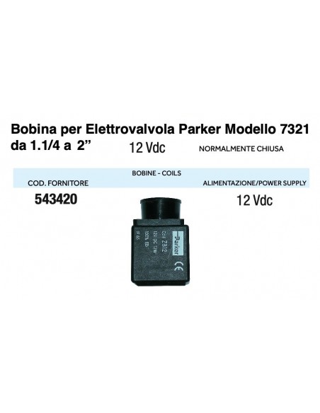 BOBINA PER ELETTROVALVOLA PARKER 12V CC 1.1/4*2"