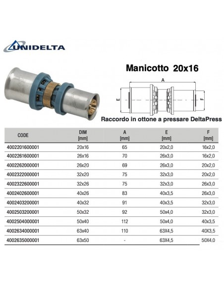 MANICOTTO RIDOTTO DIAMETRO 20x16mm