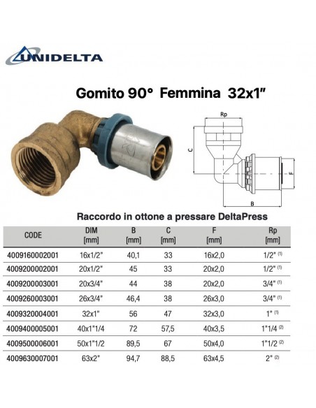 GOMITO 90' CON DERIVAZIONE FEMMINA 32x1''