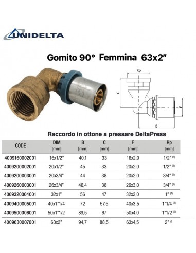 GOMITO 90' CON DERIVAZIONE FEMMINA 63x2''