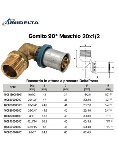 GOMITO 90' CON DERIVAZIONE MASCHIO 20x1/2''