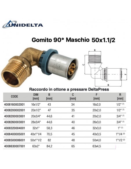GOMITO 90' CON DERIVAZIONE MASCHIO 50x11/2''
