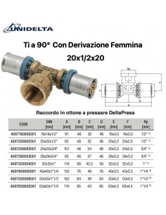 TEE 90' CON DERIVAZIONE FEMMINA 20X1/2X20