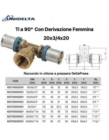 TEE 90' CON DERIVAZIONE FEMMINA 20X3/4X20