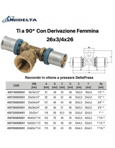 TEE 90' CON DERIVAZIONE FEMMINA 26X3/4X26