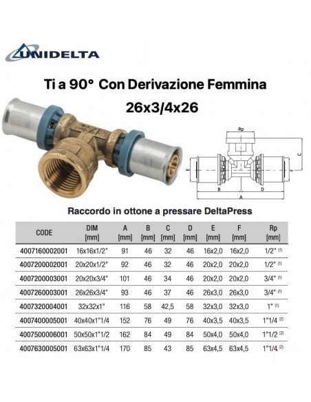 TEE 90' CON DERIVAZIONE FEMMINA 26X3/4X26