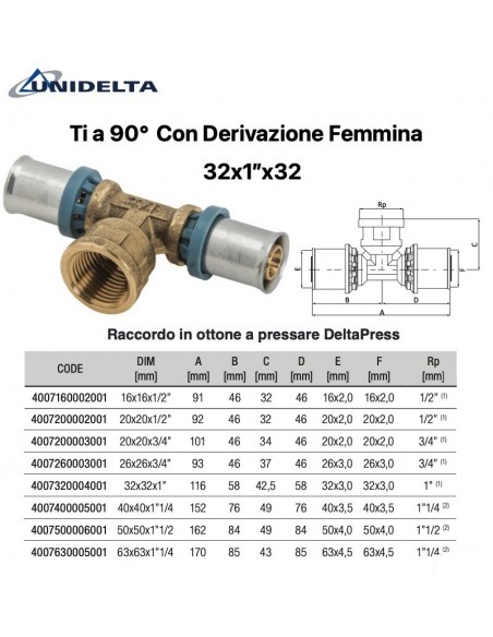 TEE 90' CON DERIVAZIONE FEMMINA 1"X32X1"