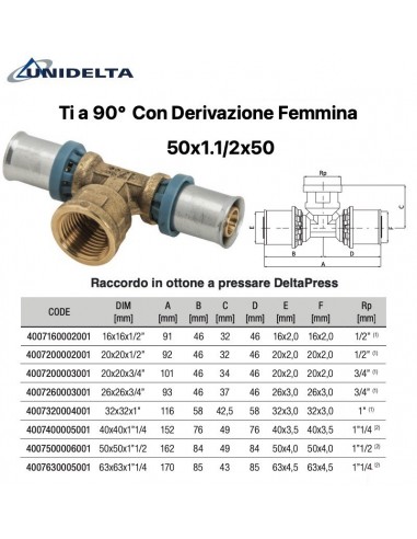 TEE 90' CON DERIVAZIONE FEMMINA 50X1.1/2X50