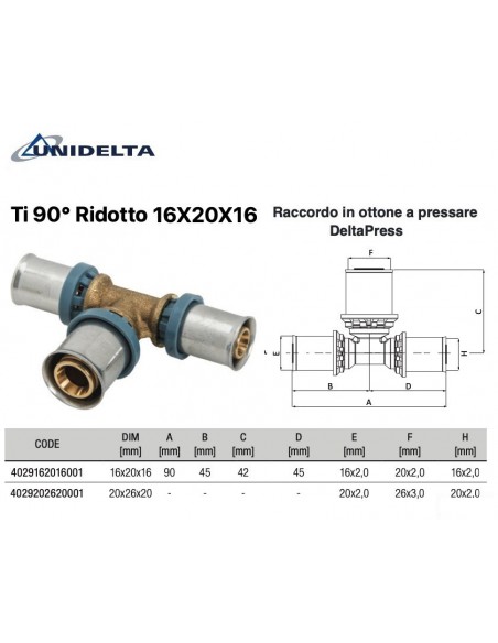 90° T-Stück mit vergrößertem Abgang 16X20X16