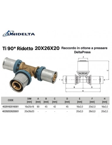 TEE 90' CON DERIVAZIONE MAGGIORATA 20X26X20