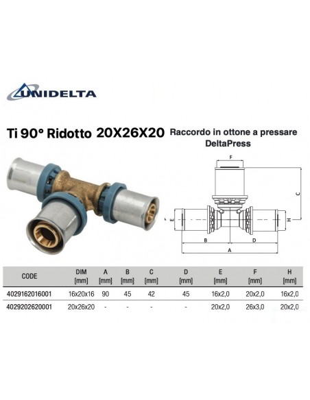 TEE 90' CON DERIVAZIONE MAGGIORATA 20X26X20