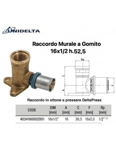 RACCORDO GOMITO CON FLANGIA FEMMINA 1/2X16 H.53