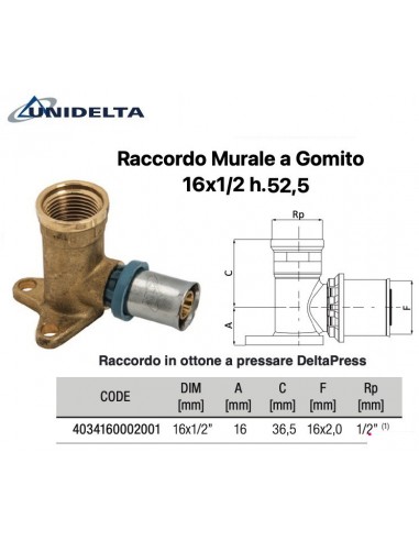 RACCORDO GOMITO CON FLANGIA FEMMINA 1/2X16 H.53