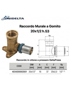 RACCORDO GOMITO CON FLANGIA FEMMINA 1/2X20 H.36