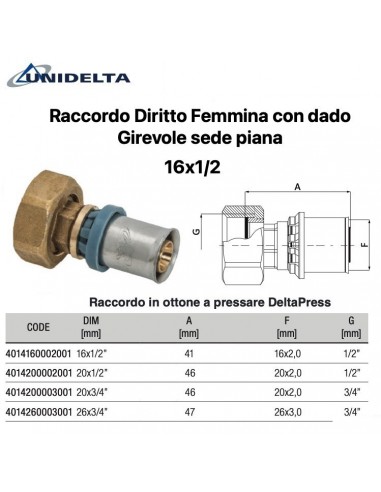 RACCORDO DIRITTO FEMMINA 1/2X16 CON DADO GIREVOLE