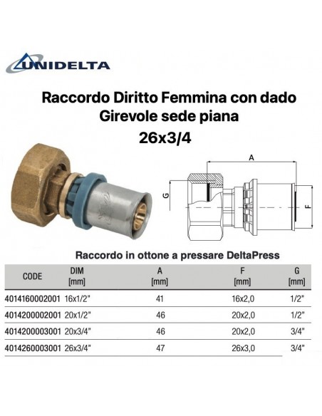 RACCORDO DIRITTO FEMMINA 3/4X26 CON DADO GIREVOLE